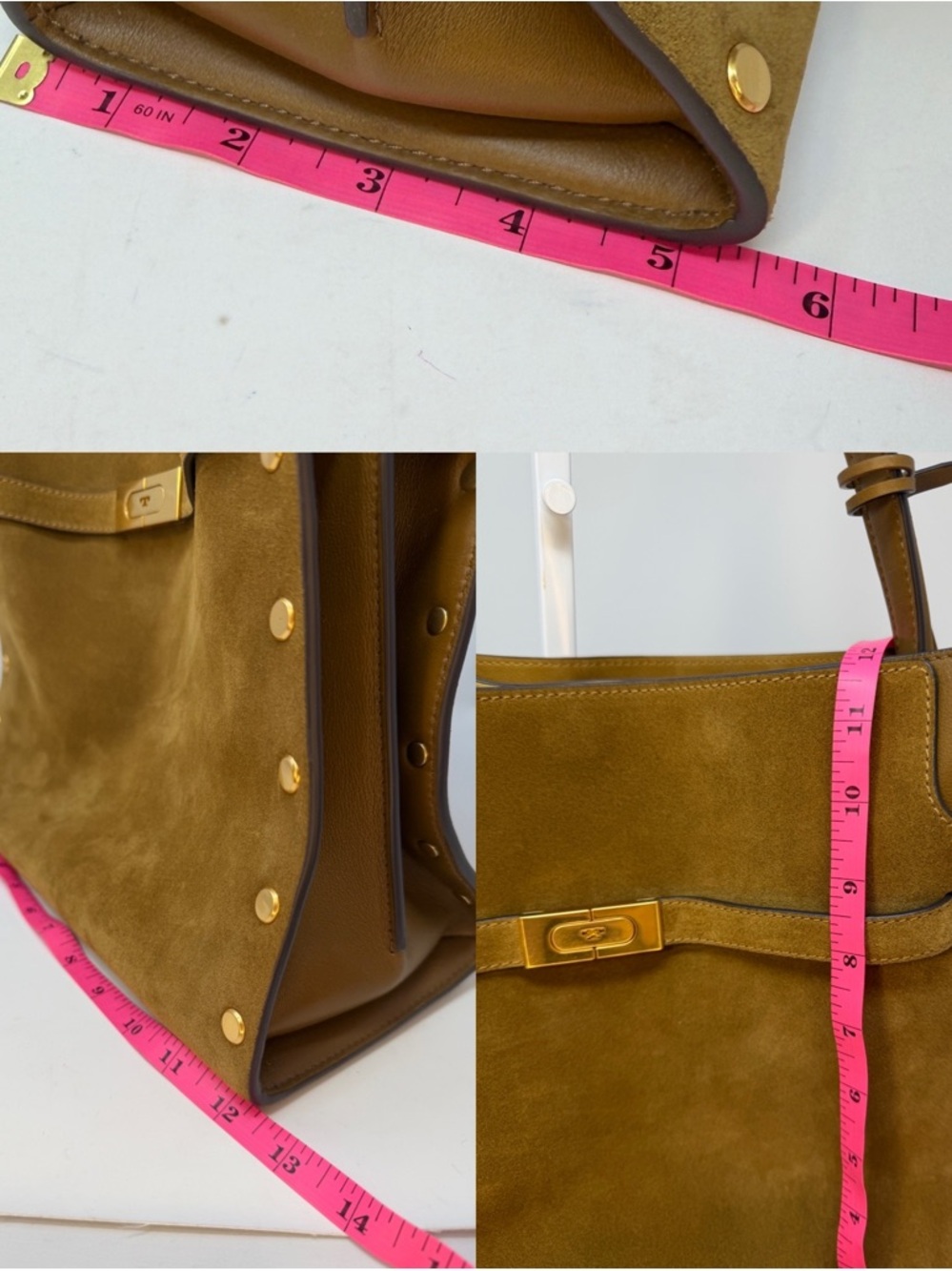 Tory Burch Lee Radziwill Suede Double Bag Coffee Brown Tobacco Leather - Picture 12 of 14